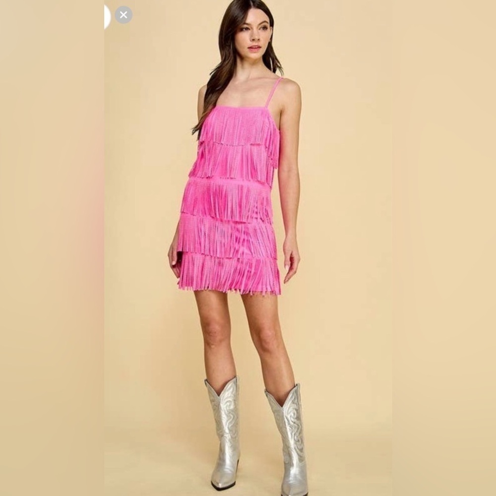 TCEC pink fringe dress size S
